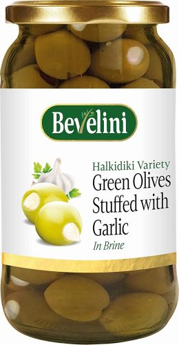 BEVELINI GREEN OLIVES STUFFED WITH GARLIC 365G