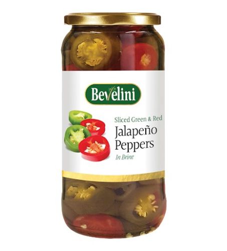 BEVELINI SLICED GREEN RED JALAPENO PEPPERS 480G