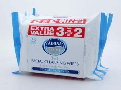 ATHENA FACE WIPES 3IN1 25PK X3