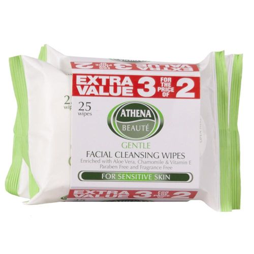 ATHENA FACE ATHENA GENTLE FACIAL CLEANSING WIPES 25PK X3
